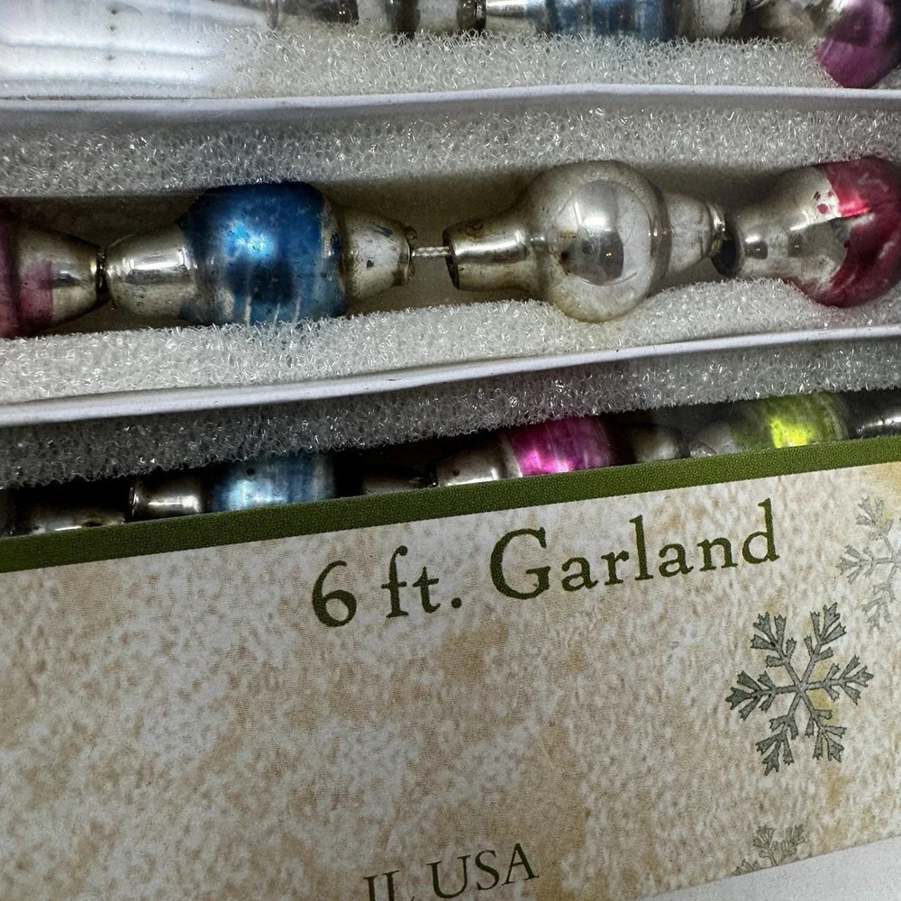 Vintage Glass Bead Garland Jewel Tones Orig Box Bethany Lowe 2 Boxes Lot Mercury